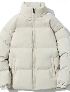 Men's Winter Coat Puffer Jacket Pocket Polyster Top Christmas Office / Career Street Regular Sports Streetwear Cool Fall Winter Plain Black White Pink Blue Puffer Jacket