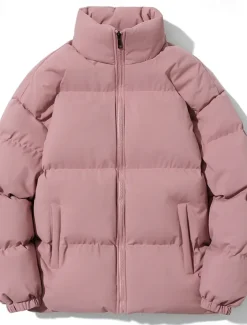 Men's Winter Coat Puffer Jacket Pocket Polyster Top Christmas Office / Career Street Regular Sports Streetwear Cool Fall Winter Plain Black White Pink Blue Puffer Jacket