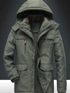 Men's Winter Coat Puffer Jacket Parka Pocket Full Zip Outdoor Daily Long Sporty Casual Thermal Warm Breathable Fall Winter Solid Color Black Army Green Royal Blue Khaki Puffer Jacket