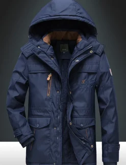 Men's Winter Coat Puffer Jacket Parka Pocket Full Zip Outdoor Daily Long Sporty Casual Thermal Warm Breathable Fall Winter Solid Color Black Army Green Royal Blue Khaki Puffer Jacket