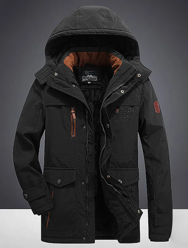 Men's Winter Coat Puffer Jacket Parka Pocket Full Zip Outdoor Daily Long Sporty Casual Thermal Warm Breathable Fall Winter Solid Color Black Army Green Royal Blue Khaki Puffer Jacket