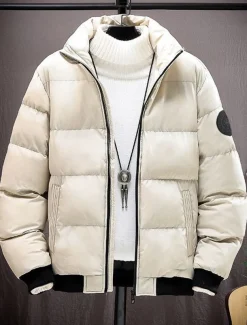 Men's Winter Coat Puffer Jacket Padded Jacket Pocket Polyster Daily Wear Date Vacation Regular Fashion Casual Comfortable Thermal Warm Fall & Winter Color Block Black Red Army Green Gray Puffer Jacket