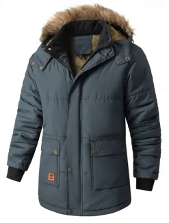 Men's Winter Coat Puffer Jacket Fleece Jacket Padded Jacket Pocket Polyster Vacation Daily Wear Date Regular Fashion Casual Comfortable Thermal Warm Fall & Winter Solid / Plain Color Black Dark Blue