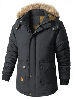 Men's Winter Coat Puffer Jacket Fleece Jacket Padded Jacket Pocket Polyster Vacation Daily Wear Date Regular Fashion Casual Comfortable Thermal Warm Fall & Winter Solid / Plain Color Black Dark Blue