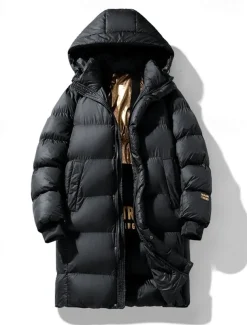 Men's Winter Coat Puffer Jacket Padded Zipper Pocket Polyster Pocket Outdoor Long Fashion Casual Thermal Warm Windproof Winter Plain Black Puffer Jacket