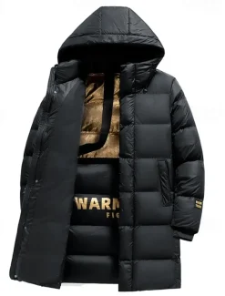 Men's Winter Coat Puffer Jacket Padded Zipper Pocket Polyster Pocket Outdoor Long Fashion Casual Thermal Warm Windproof Winter Plain Black Puffer Jacket