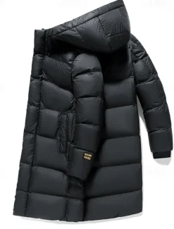 Men's Winter Coat Puffer Jacket Padded Zipper Pocket Polyster Pocket Outdoor Long Fashion Casual Thermal Warm Windproof Winter Plain Black Puffer Jacket