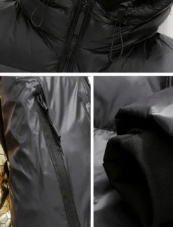 Men's Winter Coat Puffer Jacket Padded Zipper Pocket Polyster Pocket Outdoor Long Fashion Casual Thermal Warm Windproof Winter Plain Black Puffer Jacket