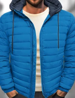 Men's Winter Coat Puffer Jacket Quilted Jacket Transition Jacket Pocket Hooded Office & Career Date Casual Daily Warm Winter Color Block Black Red Navy Blue Blue Puffer Jacket