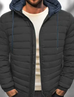 Men's Winter Coat Puffer Jacket Quilted Jacket Transition Jacket Pocket Hooded Office & Career Date Casual Daily Warm Winter Color Block Black Red Navy Blue Blue Puffer Jacket