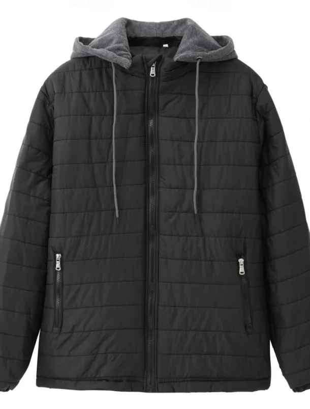 Men's Winter Coat Puffer Jacket Quilted Jacket Transition Jacket Pocket Hooded Office & Career Date Casual Daily Warm Winter Color Block Black Red Navy Blue Blue Puffer Jacket