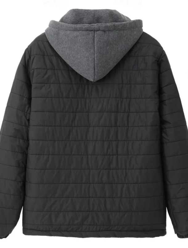 Men's Winter Coat Puffer Jacket Quilted Jacket Transition Jacket Pocket Hooded Office & Career Date Casual Daily Warm Winter Color Block Black Red Navy Blue Blue Puffer Jacket