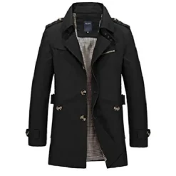 Men's Winter Coat Transition Jacket Overcoat Trench Coat Short Coat Business Casual Cotton Windbreaker Outerwear Clothing Apparel Solid Colored Notch lapel collar