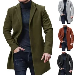 Men's Winter Coat Trench Coat Office & Career Daily Wear Winter Polyester Thermal Warm Washable Outerwear Clothing Apparel Fashion Warm Ups Solid Colored Pocket Lapel Single Breasted