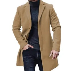 Men's Winter Coat Trench Coat Office & Career Daily Wear Winter Polyester Thermal Warm Washable Outerwear Clothing Apparel Fashion Warm Ups Solid Colored Pocket Lapel Single Breasted