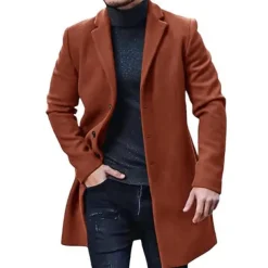 Men's Winter Coat Trench Coat Office & Career Daily Wear Winter Polyester Thermal Warm Washable Outerwear Clothing Apparel Fashion Warm Ups Solid Colored Pocket Lapel Single Breasted