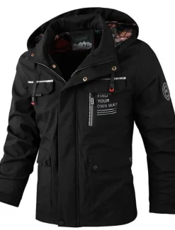 Men's Winter Coat Winter Jacket Sport Coat Raincoat Outdoor Camping & Hiking Waterproof Windbreaker Zipper Pocket Fall Winter Solid Color Fashion Streetwear Hooded Regular Wine Black White Army Green