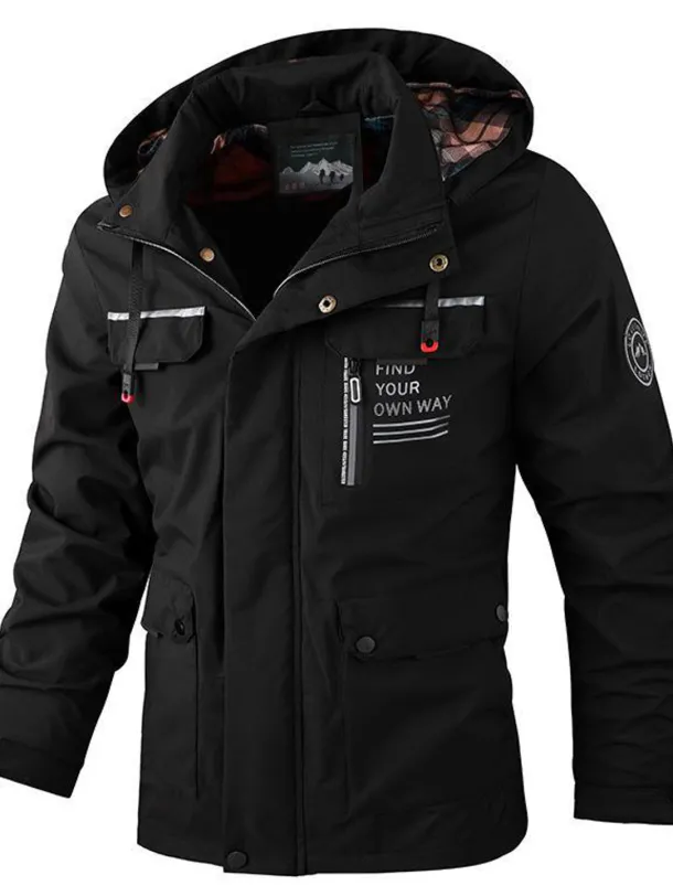 Men's Winter Coat Winter Jacket Sport Coat Raincoat Outdoor Camping & Hiking Waterproof Windbreaker Zipper Pocket Fall Winter Solid Color Fashion Streetwear Hooded Regular Wine Black White Army Green