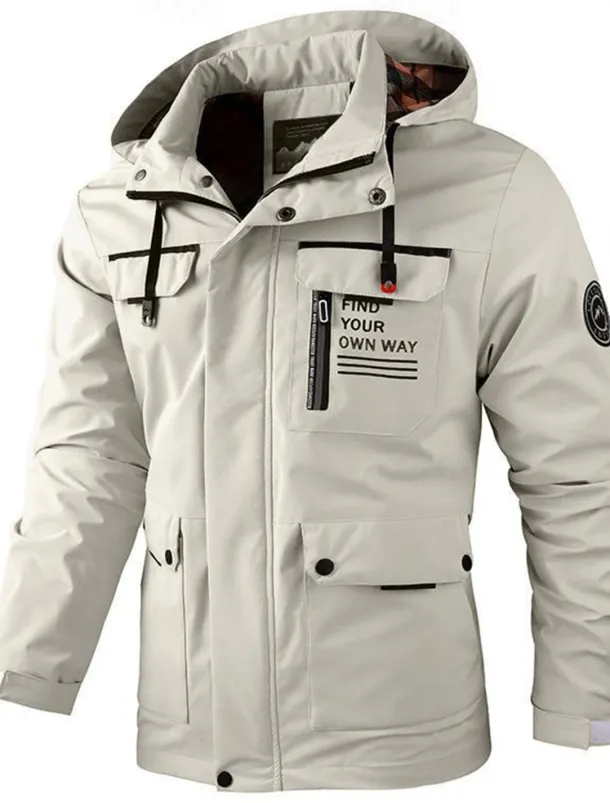 Men's Winter Coat Winter Jacket Sport Coat Raincoat Outdoor Camping & Hiking Waterproof Windbreaker Zipper Pocket Fall Winter Solid Color Fashion Streetwear Hooded Regular Wine Black White Army Green