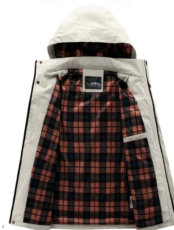 Men's Winter Coat Winter Jacket Sport Coat Raincoat Outdoor Camping & Hiking Waterproof Windbreaker Zipper Pocket Fall Winter Solid Color Fashion Streetwear Hooded Regular Wine Black White Army Green