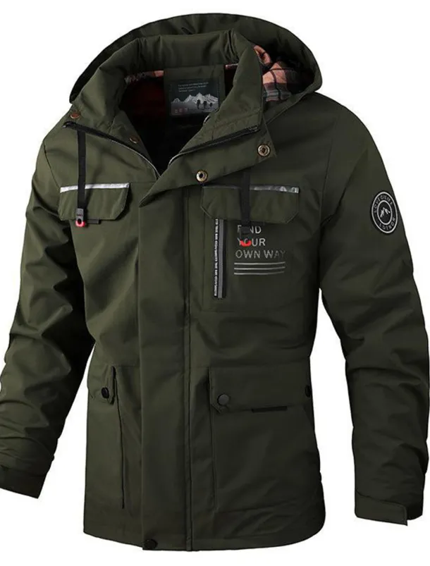 Men's Winter Coat Winter Jacket Sport Coat Raincoat Outdoor Camping & Hiking Waterproof Windbreaker Zipper Pocket Fall Winter Solid Color Fashion Streetwear Hooded Regular Wine Black White Army Green