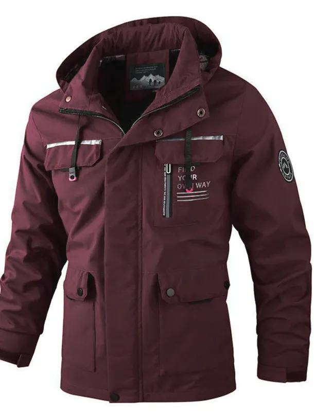 Men's Winter Coat Winter Jacket Sport Coat Raincoat Outdoor Camping & Hiking Waterproof Windbreaker Zipper Pocket Fall Winter Solid Color Fashion Streetwear Hooded Regular Wine Black White Army Green