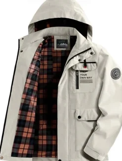 Men's Winter Coat Winter Jacket Sport Coat Raincoat Outdoor Camping & Hiking Waterproof Windbreaker Zipper Pocket Fall Winter Solid Color Fashion Streetwear Hooded Regular Wine Black White Army Green