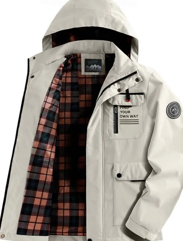 Men's Winter Coat Winter Jacket Sport Coat Raincoat Outdoor Camping & Hiking Waterproof Windbreaker Zipper Pocket Fall Winter Solid Color Fashion Streetwear Hooded Regular Wine Black White Army Green