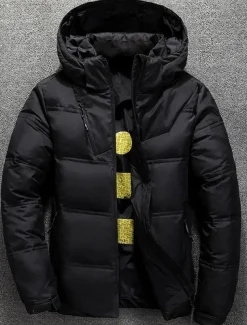 Men's Winter Coat Winter Jacket Down Jacket Puffer Jacket Pocket Office & Career Date Casual Daily Outdoor Casual Sports Winter Solid / Plain Color Dark Grey Black Puffer Jacket