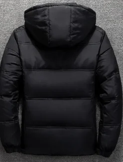 Men's Winter Coat Winter Jacket Down Jacket Puffer Jacket Pocket Office & Career Date Casual Daily Outdoor Casual Sports Winter Solid / Plain Color Dark Grey Black Puffer Jacket