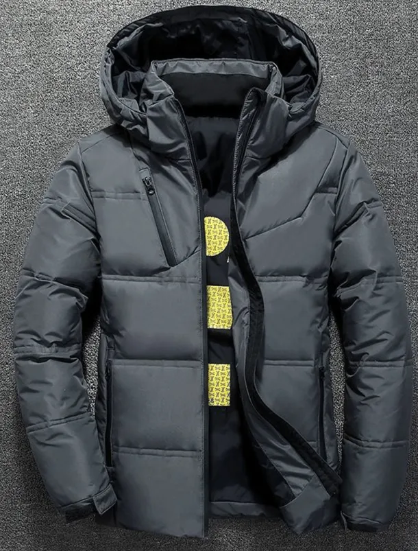 Men's Winter Coat Winter Jacket Down Jacket Puffer Jacket Pocket Office & Career Date Casual Daily Outdoor Casual Sports Winter Solid / Plain Color Dark Grey Black Puffer Jacket