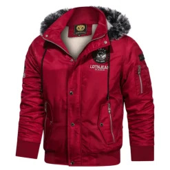 Men's Winter Coat Winter Jacket Parka Embroidered Fleece Hoodie Fur Trim Daily Regular Casual Thermal Warm Winter Plain Black Red Royal Blue Puffer Jacket