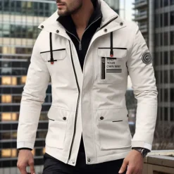 Men's Winter Coat Winter Jacket Fleece Jacket Sport Coat Outdoor Camping & Hiking Waterproof Windbreaker Zipper Pocket Fall Winter Solid Color Fashion Streetwear Hooded Regular Black White Wine Army