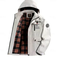 Men's Winter Coat Winter Jacket Fleece Jacket Sport Coat Outdoor Camping & Hiking Waterproof Windbreaker Zipper Pocket Fall Winter Solid Color Fashion Streetwear Hooded Regular Black White Wine Army