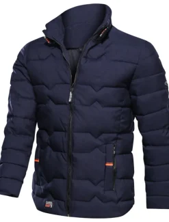 Men's Winter Coat Winter Jacket Puffer Jacket Zipper Pocket Polyster Pocket Office & Career Date Casual Daily Regular Fashion Casual Windproof Warm Winter Plain Black Navy Blue Gray Puffer Jacket