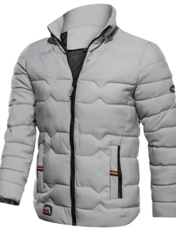 Men's Winter Coat Winter Jacket Puffer Jacket Zipper Pocket Polyster Pocket Office & Career Date Casual Daily Regular Fashion Casual Windproof Warm Winter Plain Black Navy Blue Gray Puffer Jacket