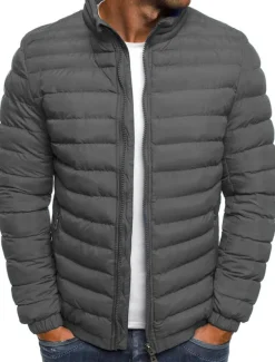 Men's Winter Coat Winter Jacket Puffer Jacket Quilted Jacket Classic Style Casual Warm Winter Solid Color Light Blue Navy Big red Grass Green Puffer Jacket