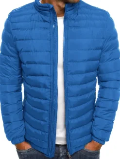 Men's Winter Coat Winter Jacket Puffer Jacket Quilted Jacket Classic Style Casual Warm Winter Solid Color Light Blue Navy Big red Grass Green Puffer Jacket