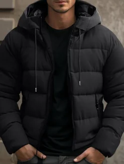 Men's Winter Coat Winter Jacket Puffer Jacket Zipper Pocket Polyster Pocket Outdoor Date Casual Daily Regular Fashion Casual Windproof Warm Winter Plain Black Blue Gray Puffer Jacket