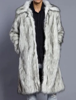 Men's Winter Coat Winter Jacket Fur Coat Daily Wear Vacation Soft Outdoor Pocket Winter Pure Color Warm Ups Comfort Lapel Black White Brown Light Grey Dark Coffee Jacket