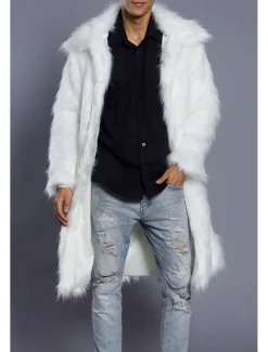 Men's Winter Coat Winter Jacket Fur Coat Daily Wear Vacation Soft Outdoor Pocket Winter Pure Color Warm Ups Comfort Lapel Black White Brown Light Grey Dark Coffee Jacket