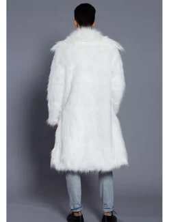 Men's Winter Coat Winter Jacket Fur Coat Daily Wear Vacation Soft Outdoor Pocket Winter Pure Color Warm Ups Comfort Lapel Black White Brown Light Grey Dark Coffee Jacket