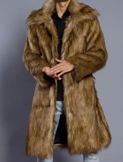 Men's Winter Coat Winter Jacket Fur Coat Daily Wear Vacation Soft Outdoor Pocket Winter Pure Color Warm Ups Comfort Lapel Black White Brown Light Grey Dark Coffee Jacket