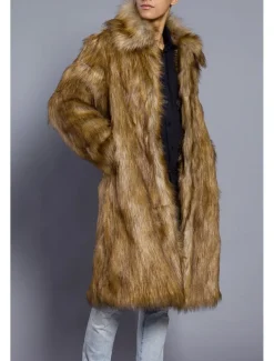 Men's Winter Coat Winter Jacket Fur Coat Daily Wear Vacation Soft Outdoor Pocket Winter Pure Color Warm Ups Comfort Lapel Black White Brown Light Grey Dark Coffee Jacket