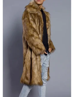 Men's Winter Coat Winter Jacket Fur Coat Daily Wear Vacation Soft Outdoor Pocket Winter Pure Color Warm Ups Comfort Lapel Black White Brown Light Grey Dark Coffee Jacket