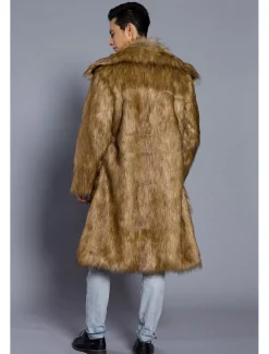 Men's Winter Coat Winter Jacket Fur Coat Daily Wear Vacation Soft Outdoor Pocket Winter Pure Color Warm Ups Comfort Lapel Black White Brown Light Grey Dark Coffee Jacket