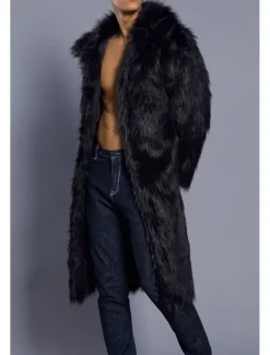 Men's Winter Coat Winter Jacket Fur Coat Daily Wear Vacation Soft Outdoor Pocket Winter Pure Color Warm Ups Comfort Lapel Black White Brown Light Grey Dark Coffee Jacket