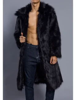 Men's Winter Coat Winter Jacket Fur Coat Daily Wear Vacation Soft Outdoor Pocket Winter Pure Color Warm Ups Comfort Lapel Black White Brown Light Grey Dark Coffee Jacket