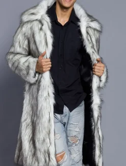 Men's Winter Coat Winter Jacket Fur Coat Daily Wear Vacation Soft Outdoor Pocket Winter Pure Color Warm Ups Comfort Lapel Black White Brown Light Grey Dark Coffee Jacket