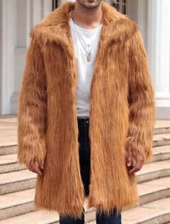 Men's Winter Coat Winter Jacket Fur Coat Daily Wear Vacation Soft Outdoor Pocket Winter Pure Color Warm Ups Comfort Lapel Black White Brown Light Grey Dark Coffee Jacket